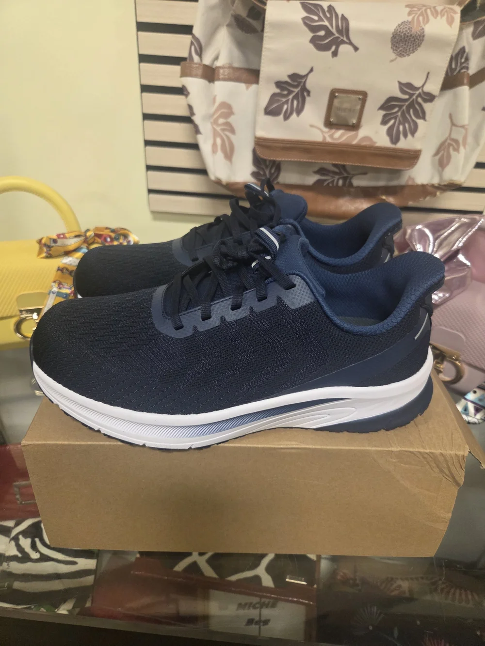 Mens Orthofeet Navy Blue White Orthepedic Walking Work Sneakers w/inserts